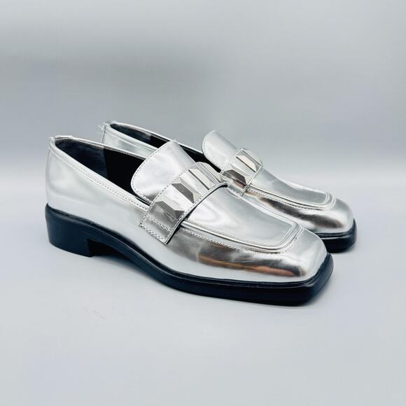 Rag & Bone Shoes Women 9 Silver Metallic Loafer Square Toe Slip On Comfort Dress - Picture 2 of 12